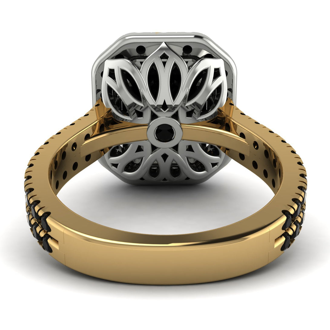 Two Tones Gorgeous Emerald Cut Black Diamond Pave Double Shank Engagement Ring With Hidden Stone - Veronica No. 80