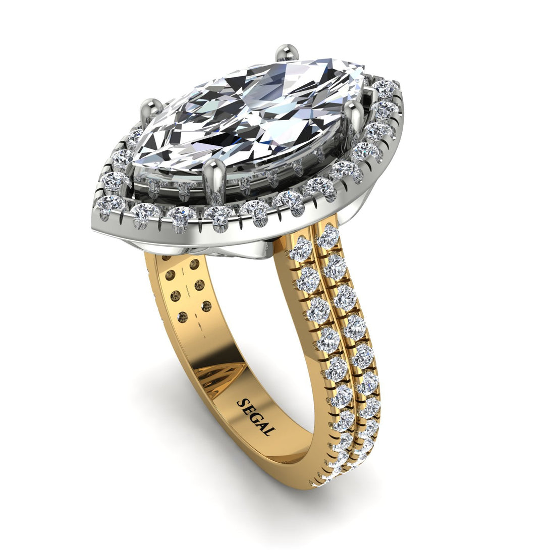 Two Tones Gorgeous Marquise Cut Diamond Pave Double Shank Engagement Ring With Hidden Stone - Miriam No. 77