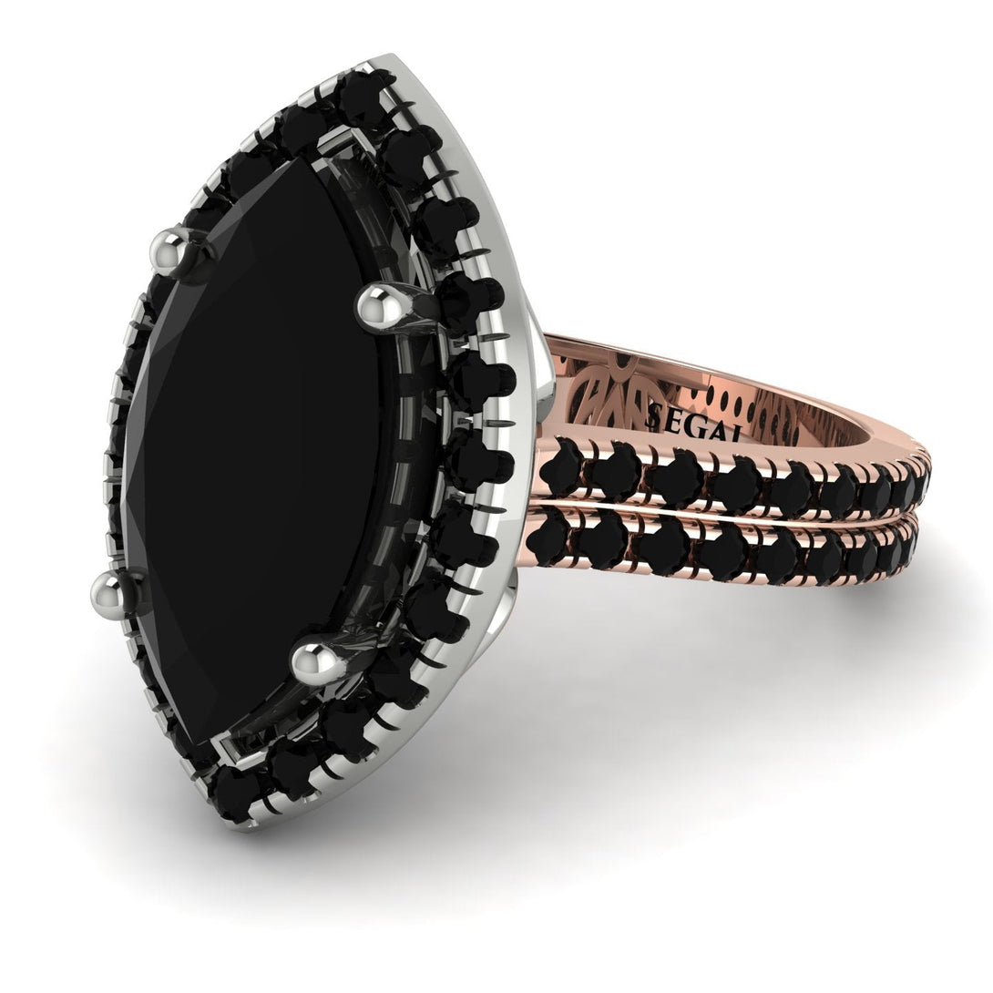 Two Tones Gorgeous Marquise Cut Black Diamond Pave Double Shank Engagement Ring With Hidden Stone - Miriam No. 81