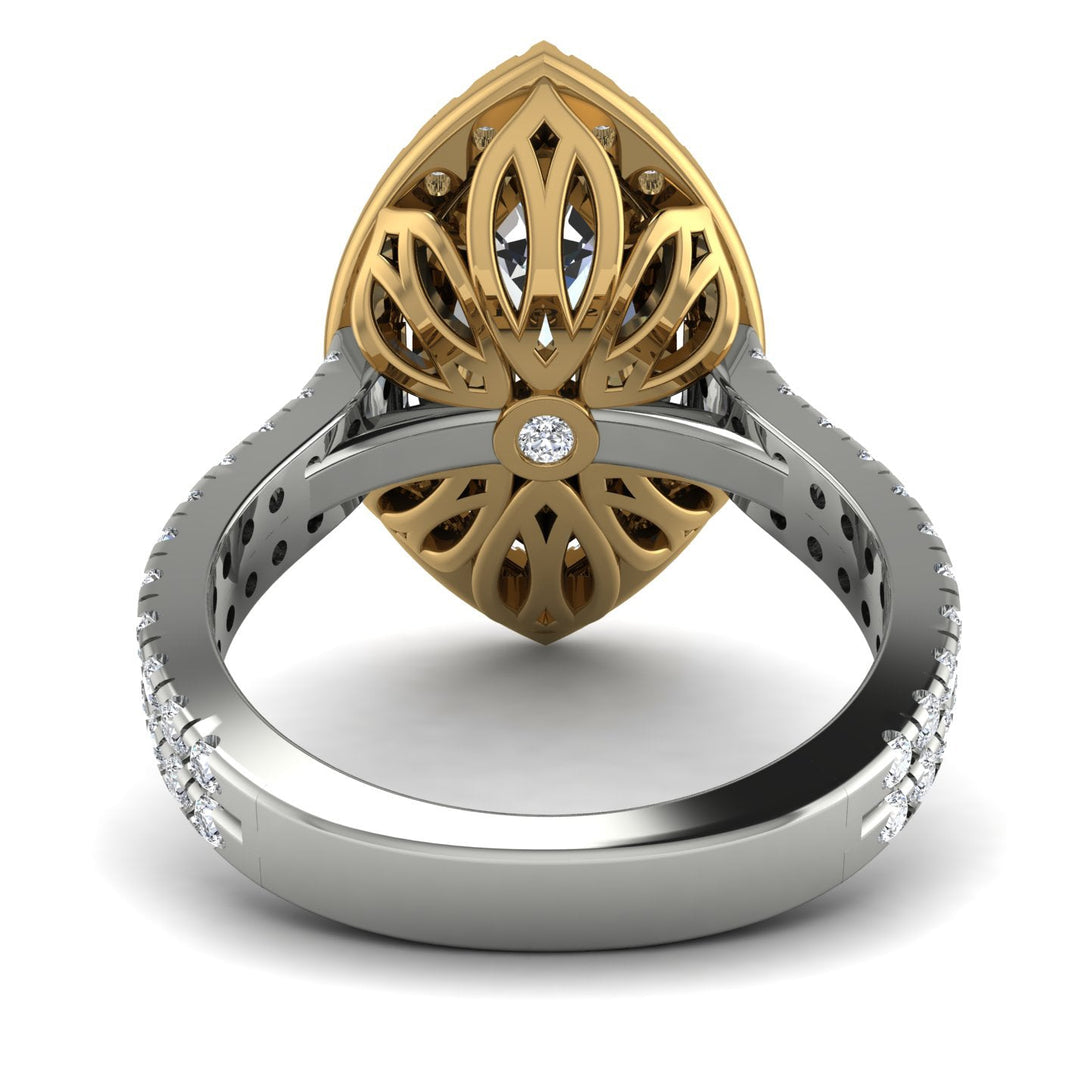 Two Tones Gorgeous Marquise Cut Diamond Pave Double Shank Engagement Ring With Hidden Stone - Miriam No. 77