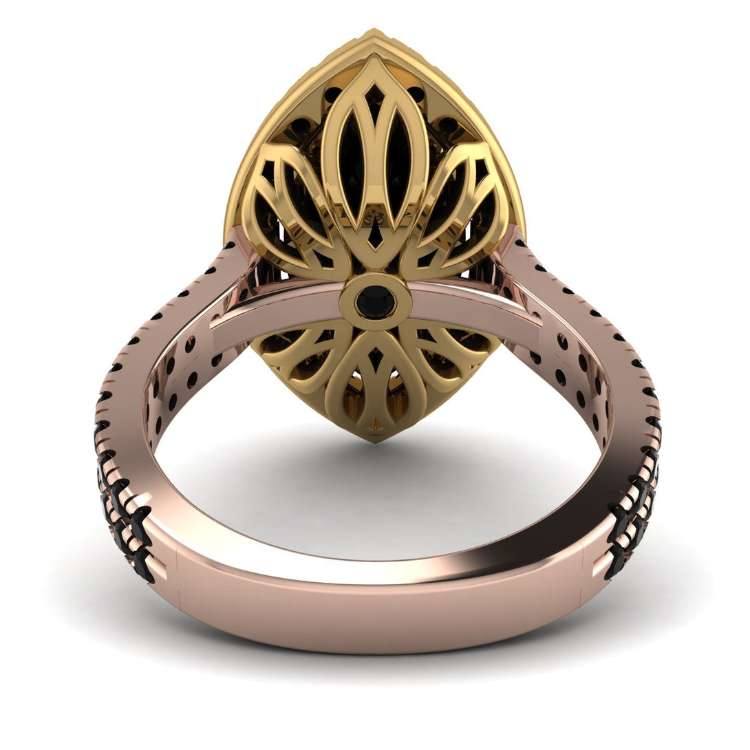 Two Tones Gorgeous Marquise Cut Black Diamond Pave Double Shank Engagement Ring With Hidden Stone - Miriam No. 79