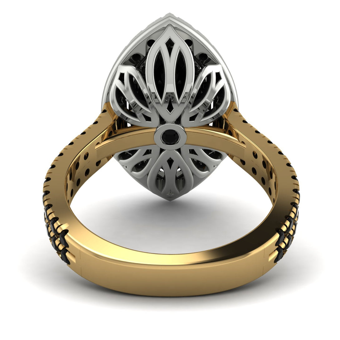 Two Tones Gorgeous Marquise Cut Black Diamond Pave Double Shank Engagement Ring With Hidden Stone - Miriam No. 80