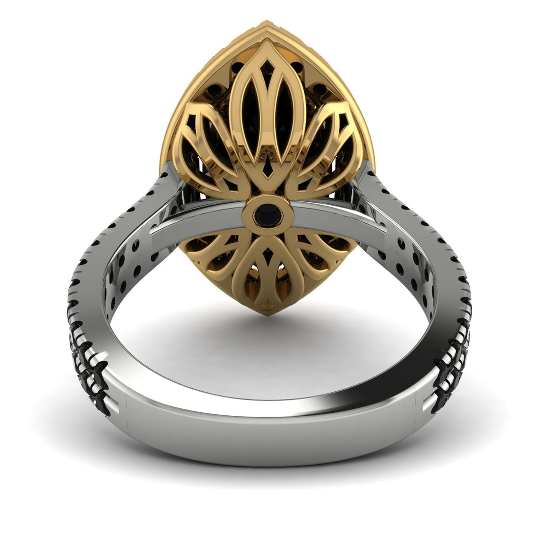 Two Tones Gorgeous Marquise Cut Black Diamond Pave Double Shank Engagement Ring With Hidden Stone - Miriam No. 80