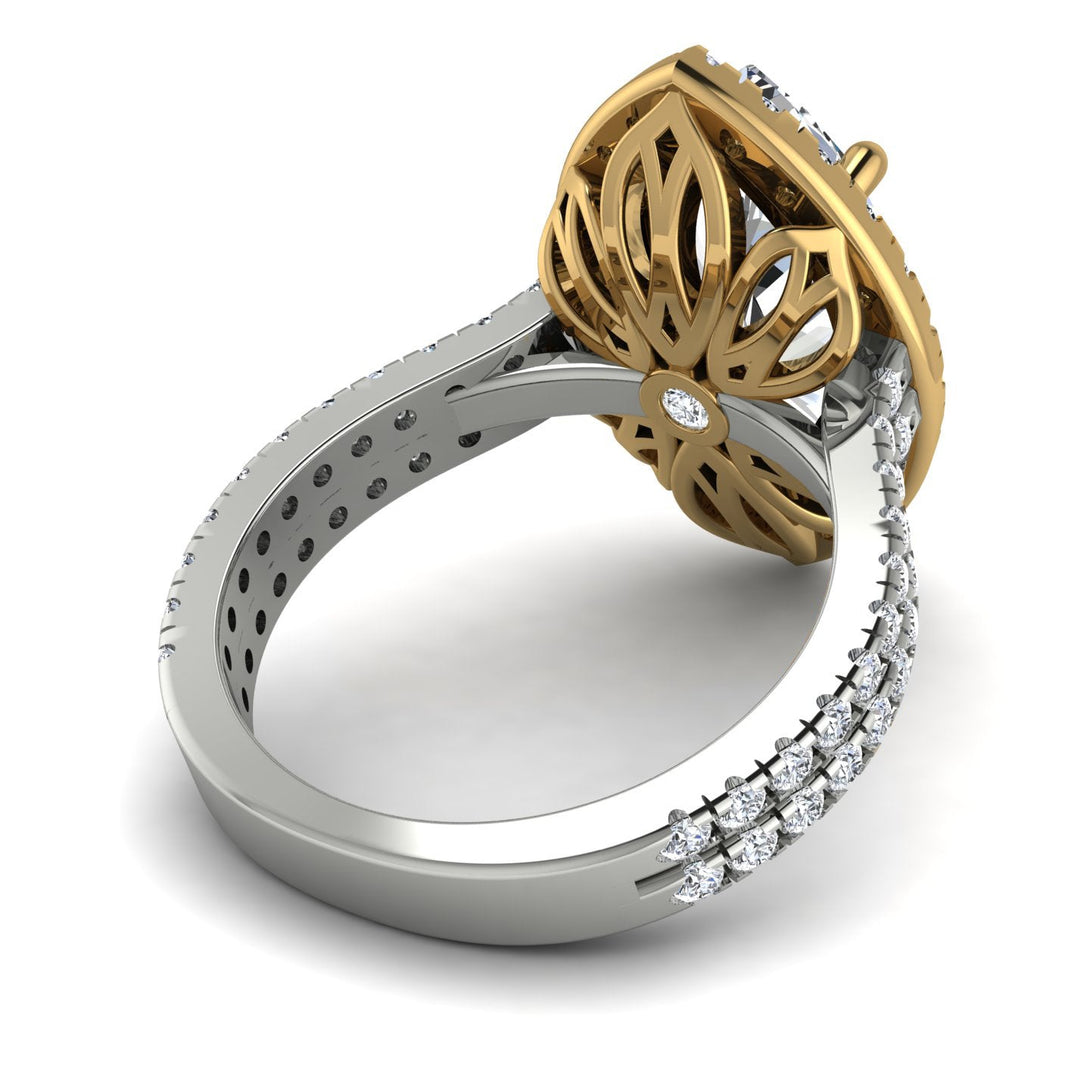 Two Tones Gorgeous Marquise Cut Diamond Pave Double Shank Engagement Ring With Hidden Stone - Miriam No. 77