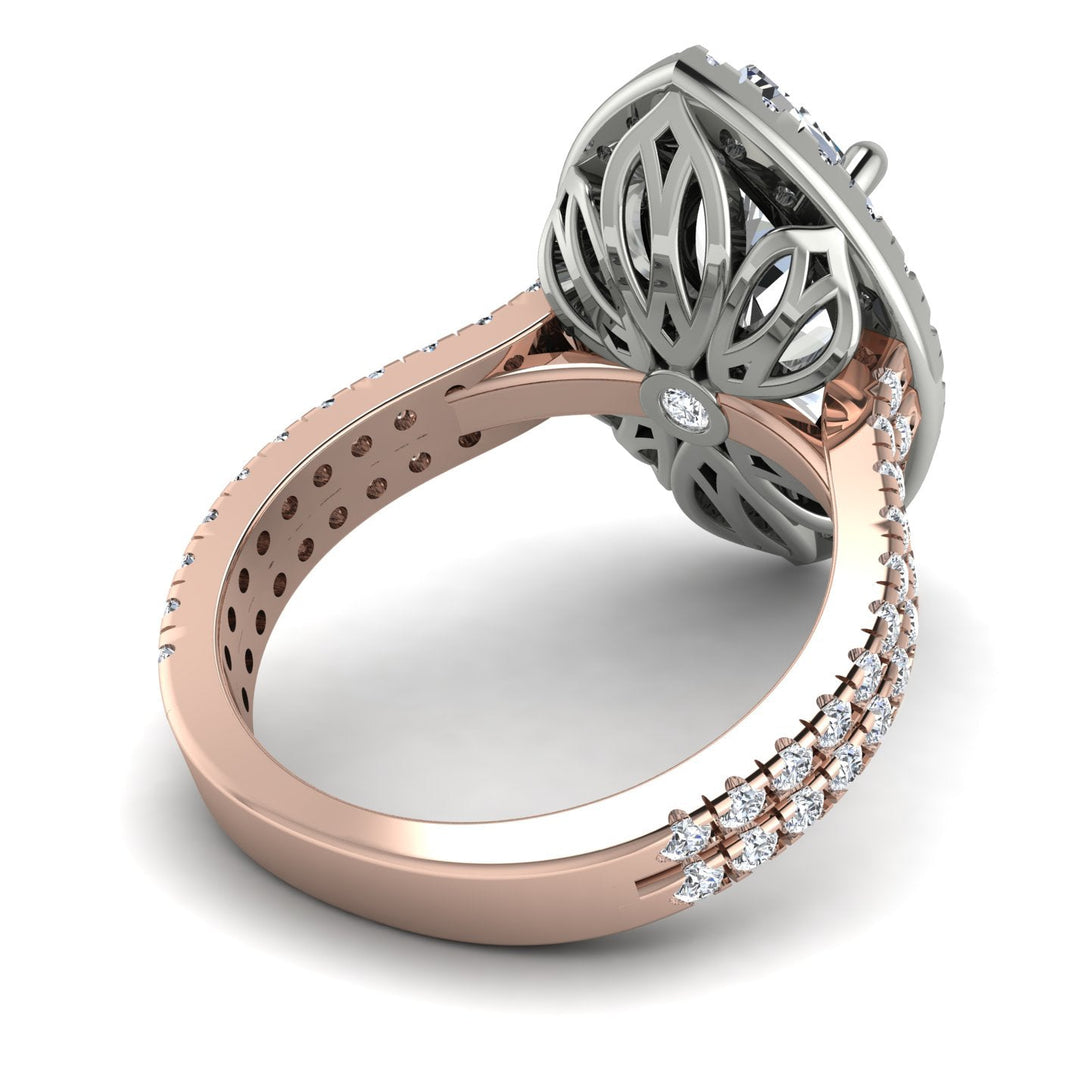 Two Tones Gorgeous Marquise Cut Diamond Pave Double Shank Engagement Ring With Hidden Stone - Miriam No. 78