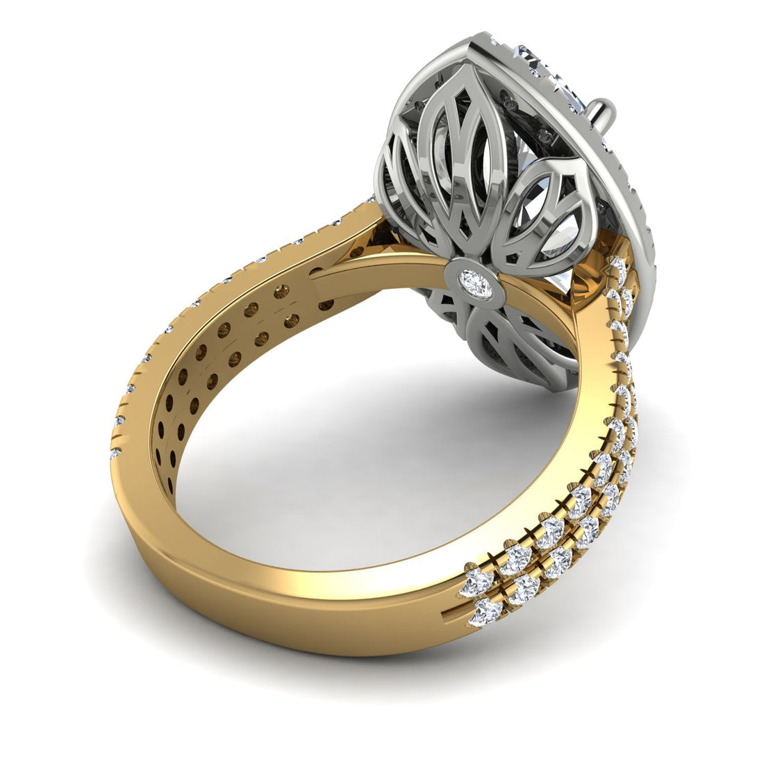 Two Tones Gorgeous Marquise Cut Diamond Pave Double Shank Engagement Ring With Hidden Stone - Miriam No. 77