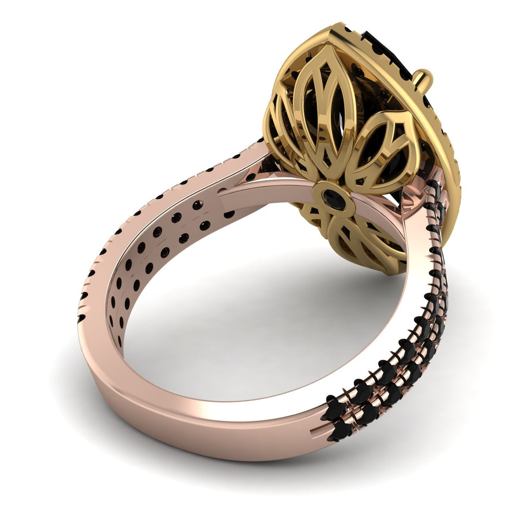 Two Tones Gorgeous Marquise Cut Black Diamond Pave Double Shank Engagement Ring With Hidden Stone - Miriam No. 79