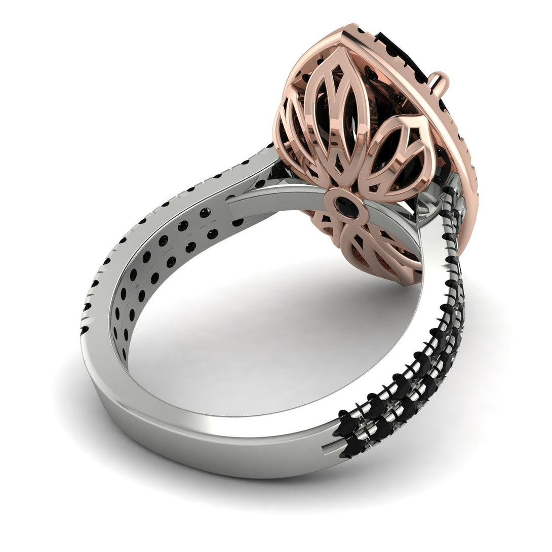 Two Tones Gorgeous Marquise Cut Black Diamond Pave Double Shank Engagement Ring With Hidden Stone - Miriam No. 81
