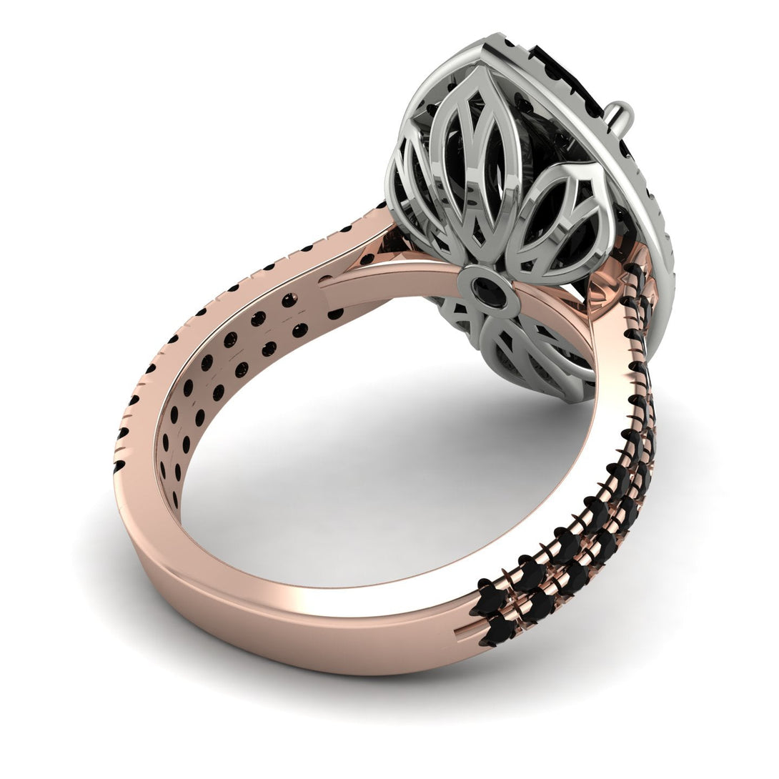 Two Tones Gorgeous Marquise Cut Black Diamond Pave Double Shank Engagement Ring With Hidden Stone - Miriam No. 81