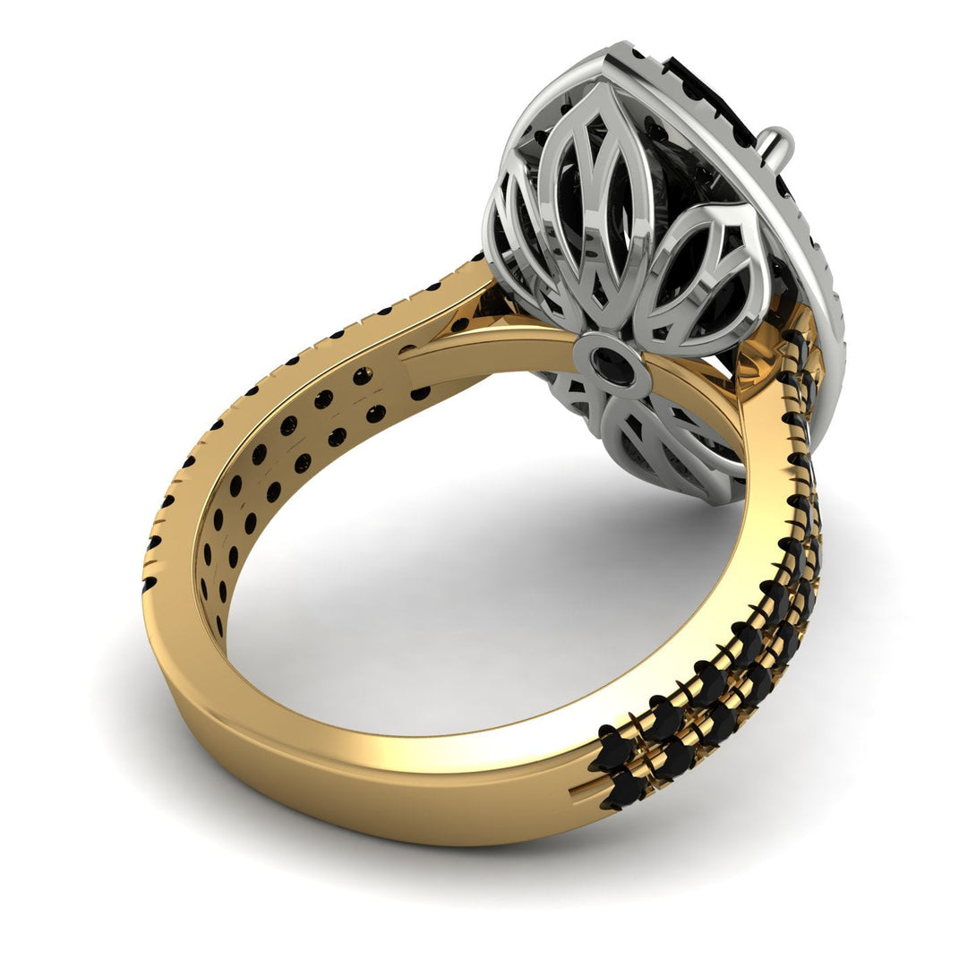 Two Tones Gorgeous Marquise Cut Black Diamond Pave Double Shank Engagement Ring With Hidden Stone - Miriam No. 80