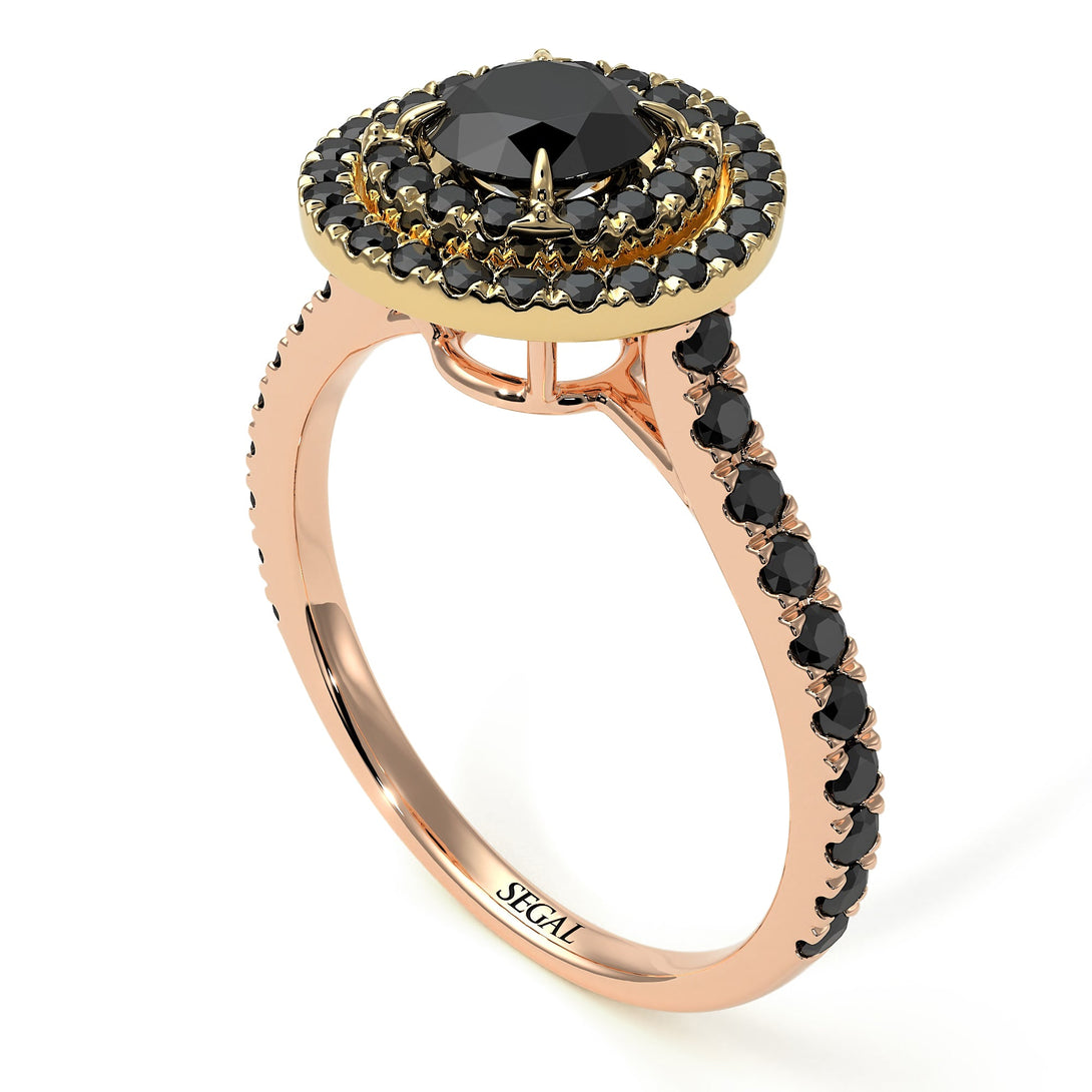 Two Tones Double Halo Black Diamond Ring - Zoey No. 79
