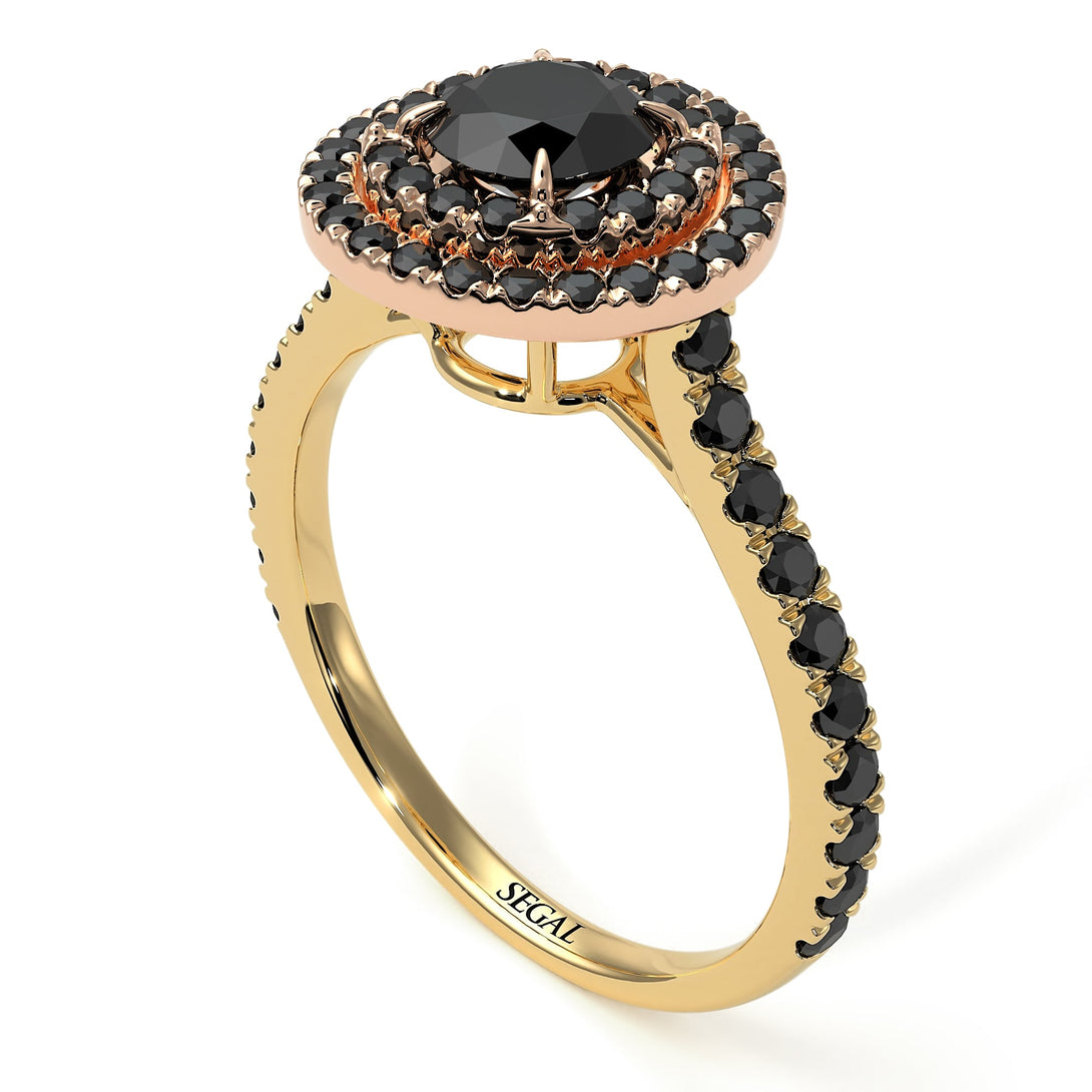 Two Tones Double Halo Black Diamond Ring - Zoey No. 79