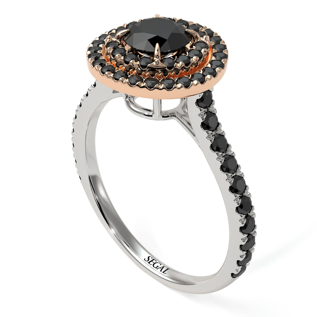 Two Tones Double Halo Black Diamond Ring - Zoey No. 81