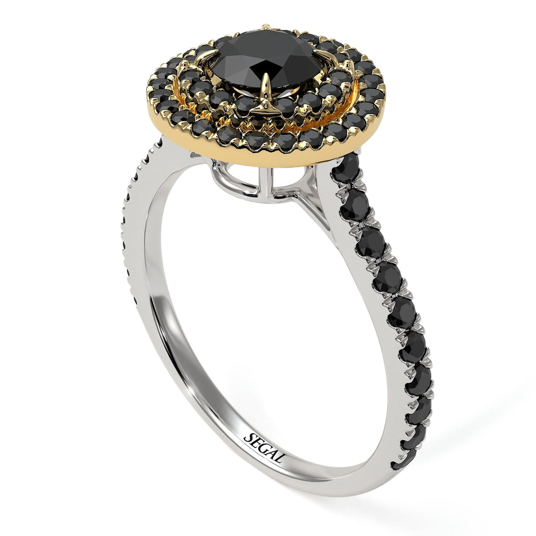 Two Tones Double Halo Black Diamond Ring - Zoey No. 80