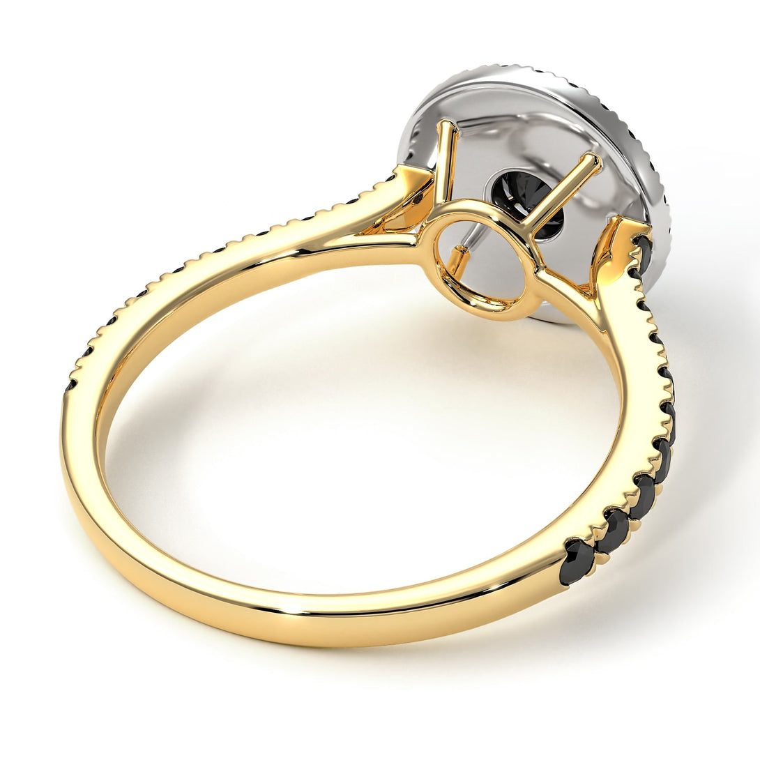 Two Tones Double Halo Black Diamond Ring - Zoey No. 80