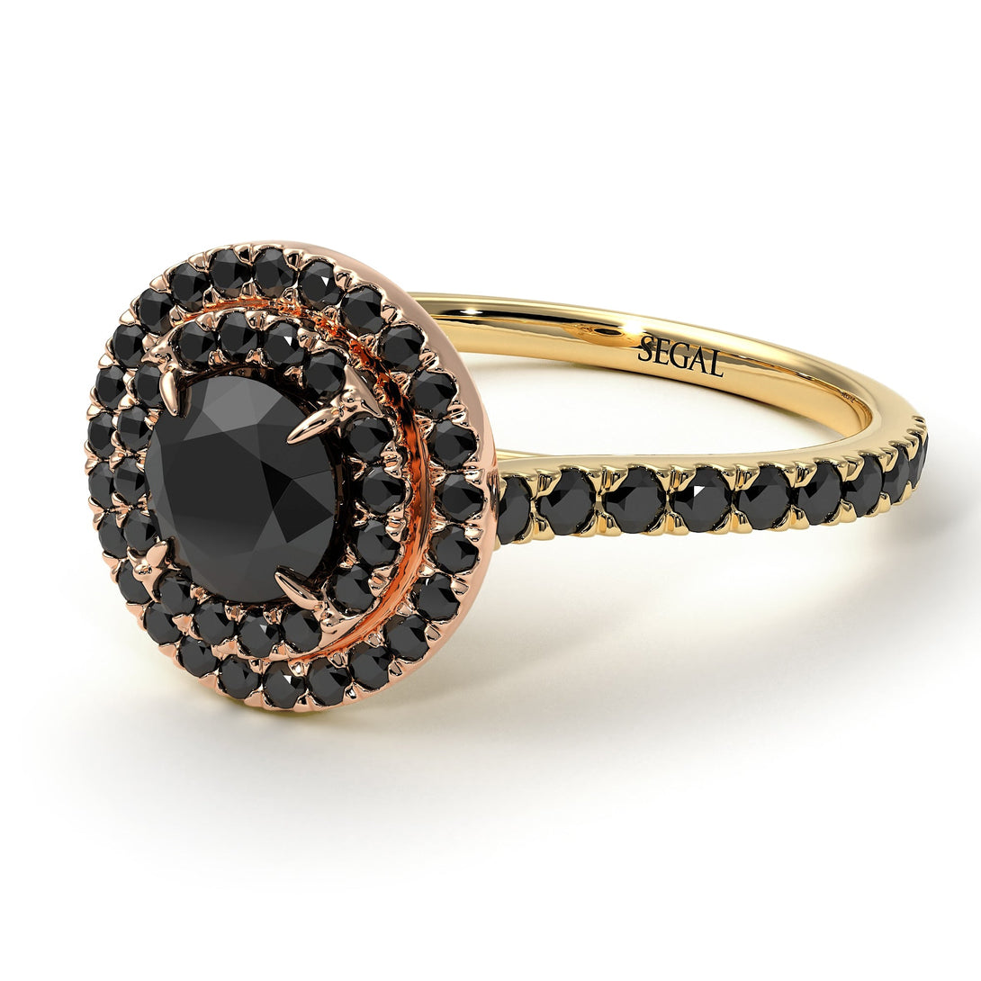 Two Tones Double Halo Black Diamond Ring - Zoey No. 79