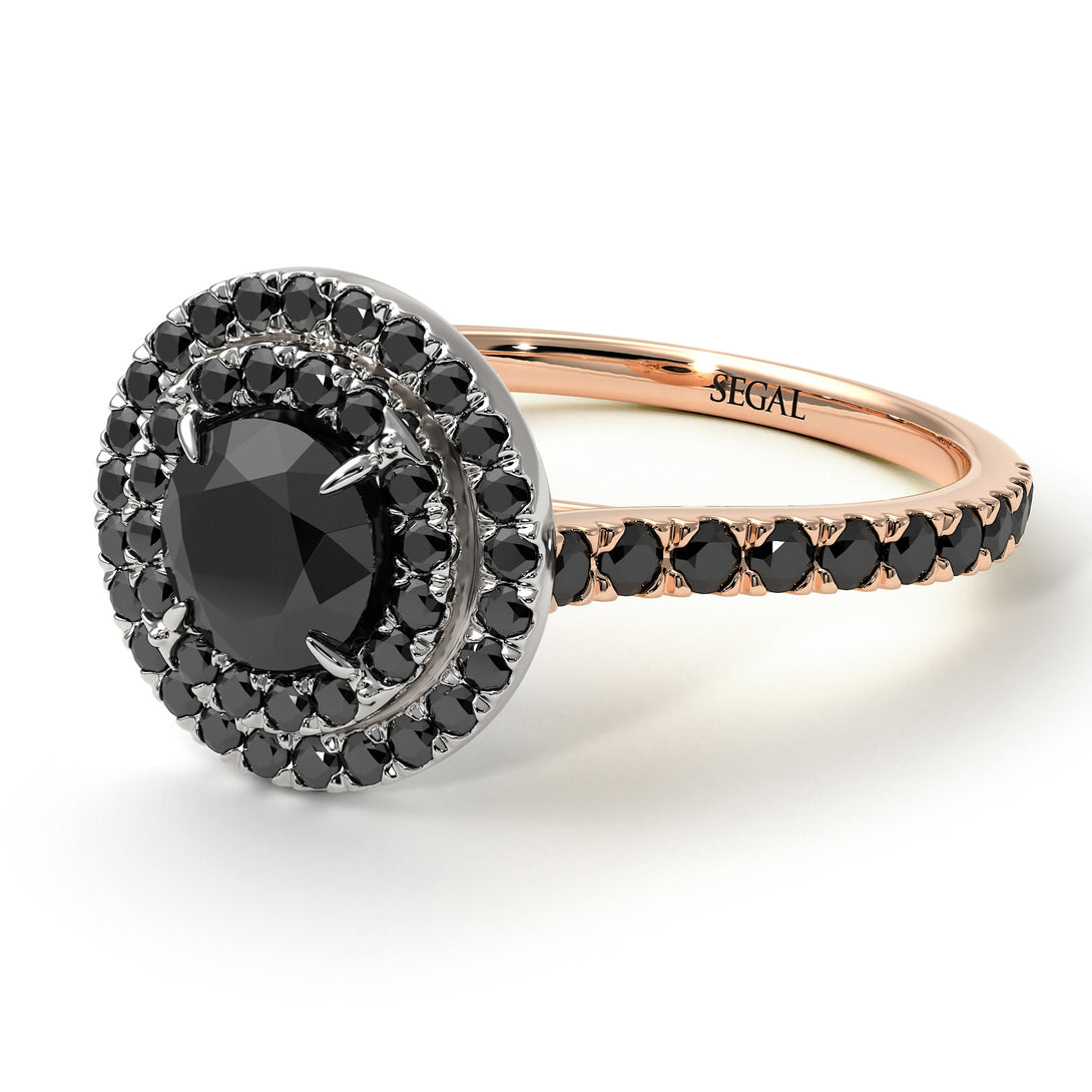 Two Tones Double Halo Black Diamond Ring - Zoey No. 81