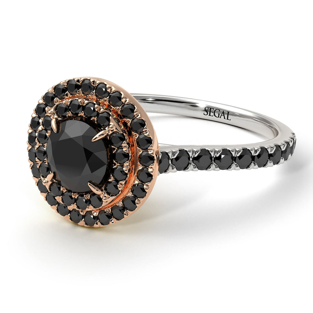 Two Tones Double Halo Black Diamond Ring - Zoey No. 81