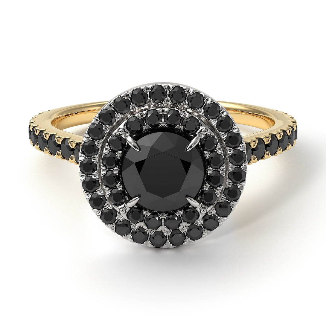 Two Tones Double Halo Black Diamond Ring - Zoey No. 80