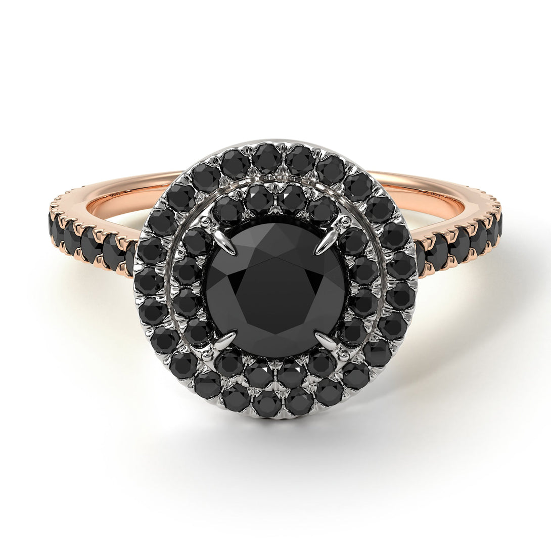 Two Tones Double Halo Black Diamond Ring - Zoey No. 81