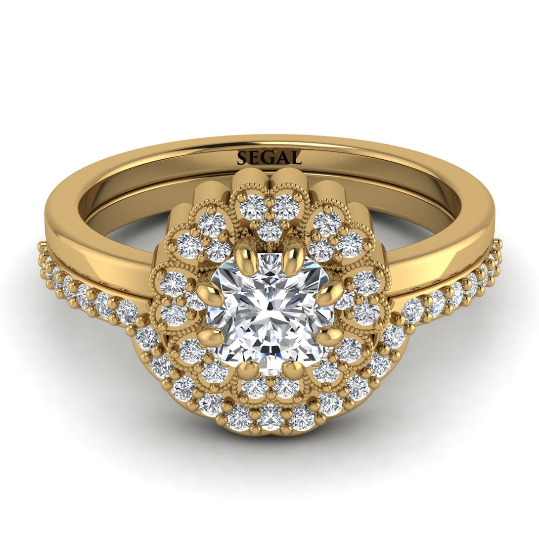 Double Halo Diamond Cushion Bridal Set - Sharon No. 1