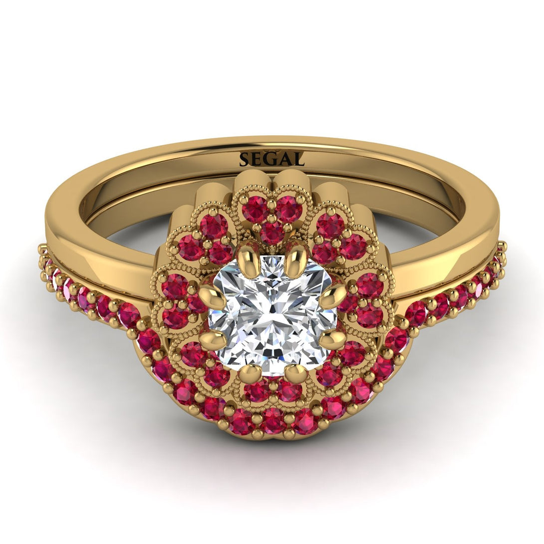 Double Halo Diamond Cushion Bridal Set - Sharon No. 46