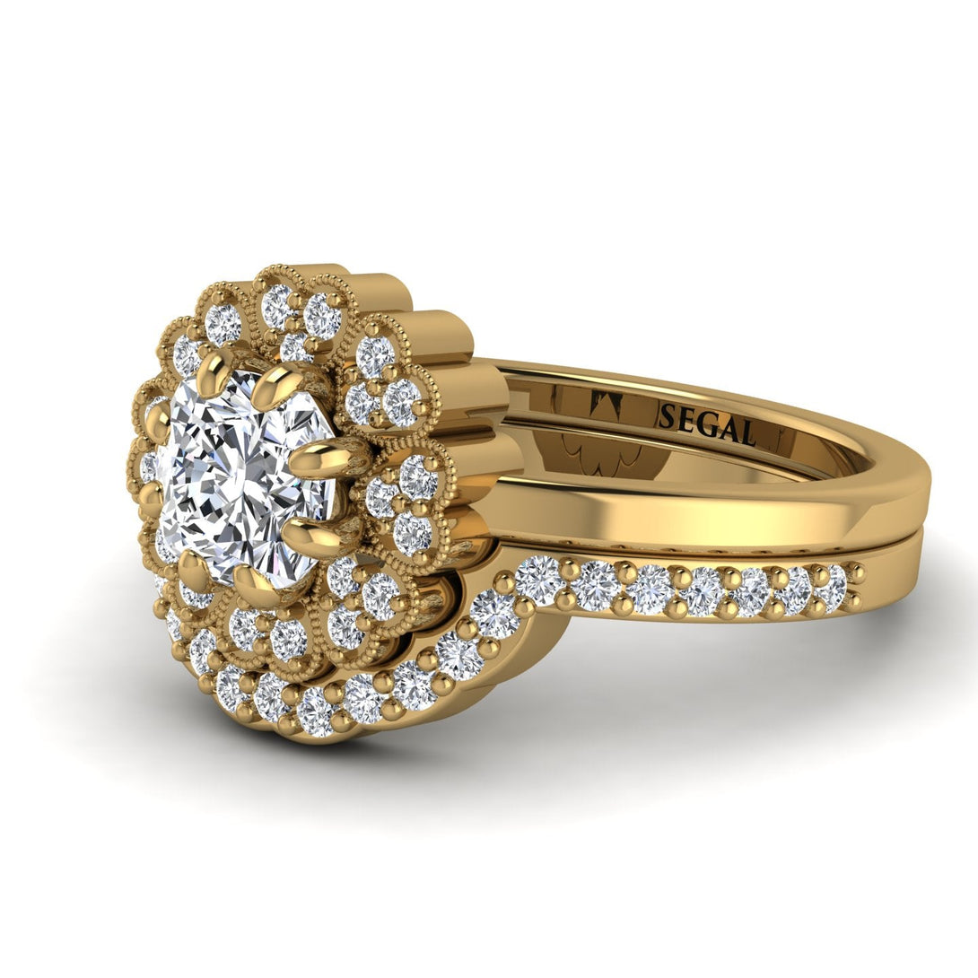 Double Halo Diamond Cushion Bridal Set - Sharon No. 1