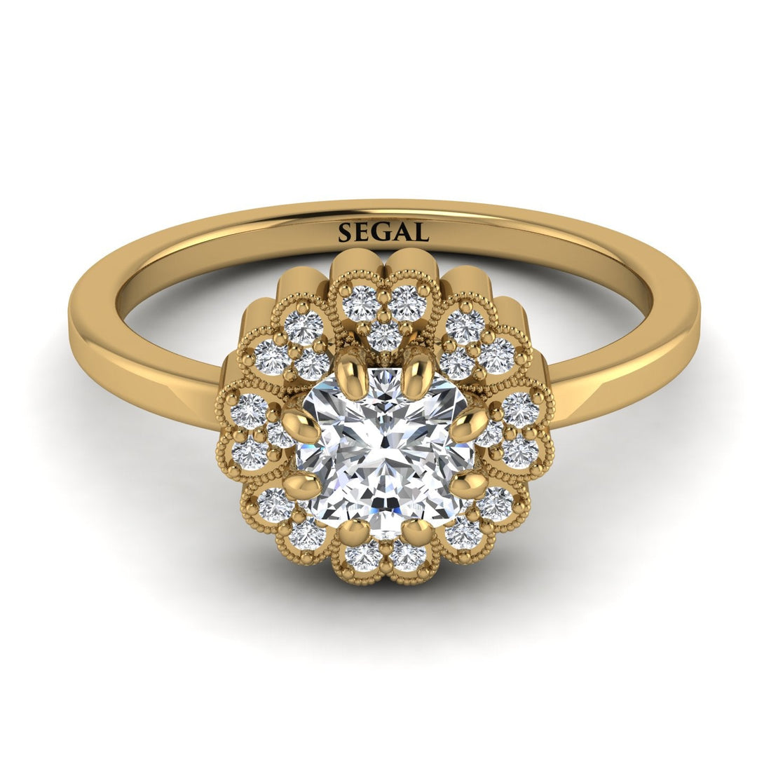 Double Halo Diamond Cushion Engagement Ring - Sharon No. 1