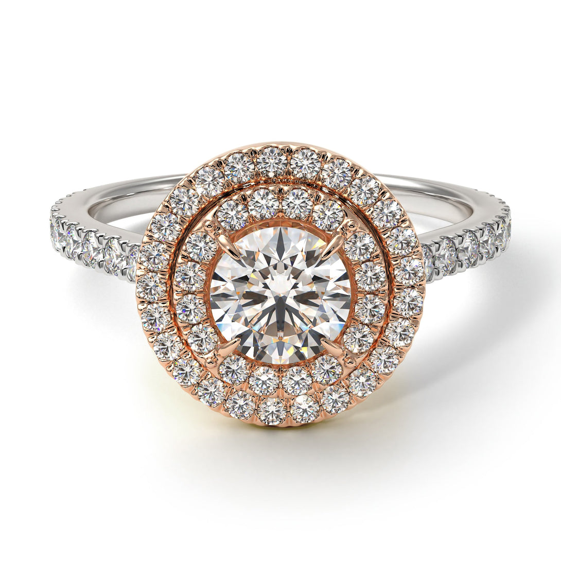 Two Tones Double Halo Diamond Ring - Zoey No. 78