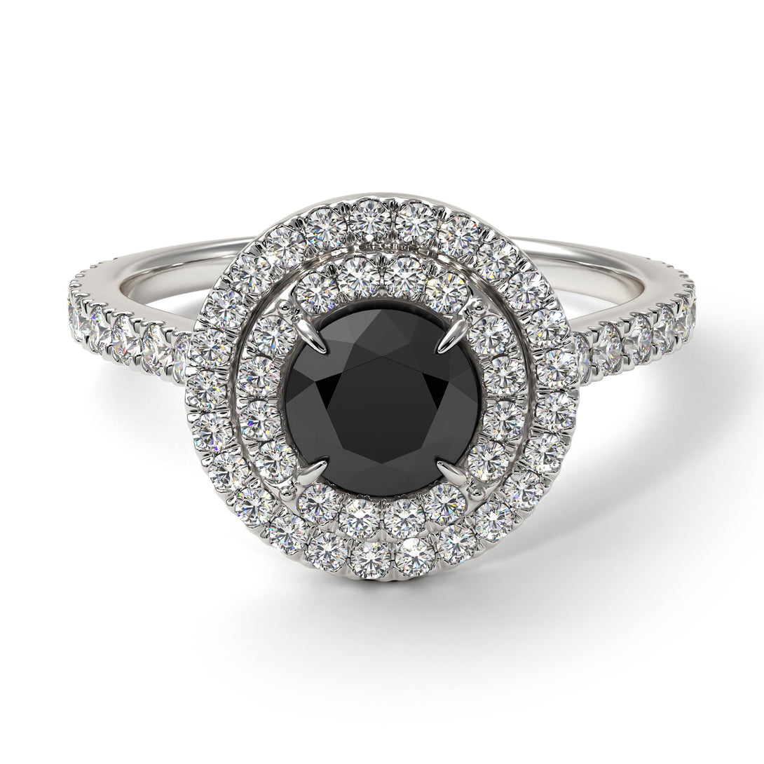 Double Halo Black Diamond Ring - Zoey No. 3
