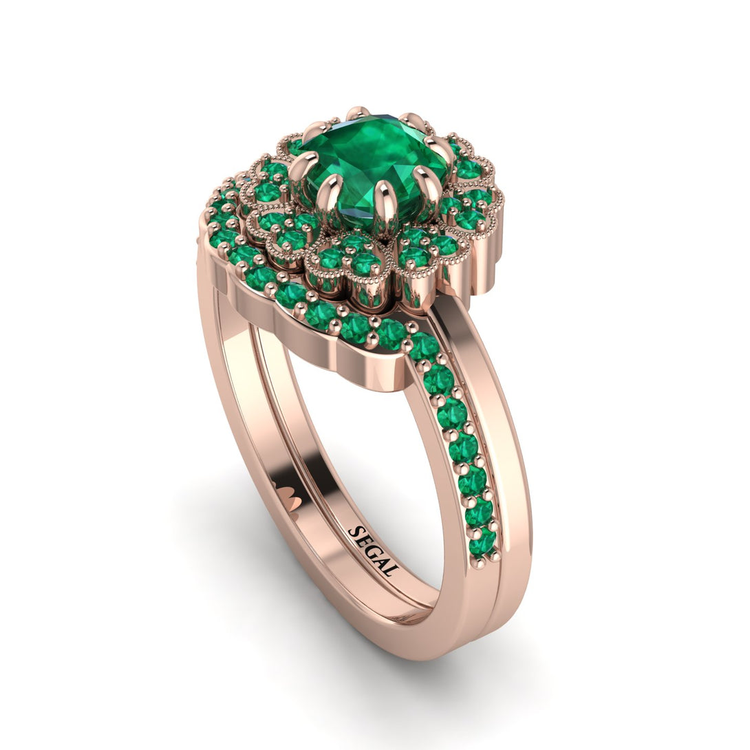 Double Halo Emerald Cushion Bridal Set - Sharon No. 20