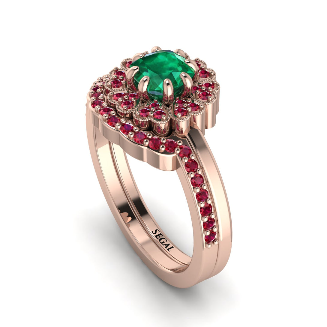 Double Halo Emerald Cushion Bridal Set - Sharon No. 50