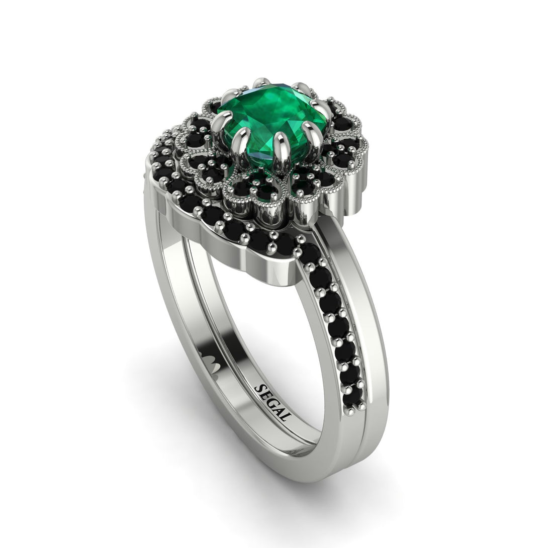 Double Halo Emerald Cushion Bridal Set - Sharon No. 36