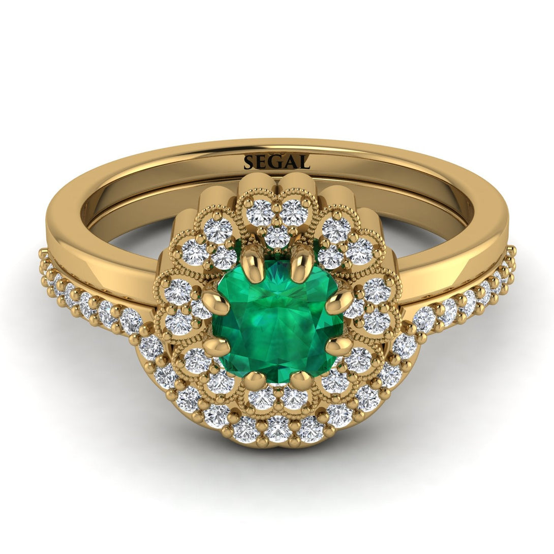 Double Halo Emerald Cushion Bridal Set - Sharon No. 4