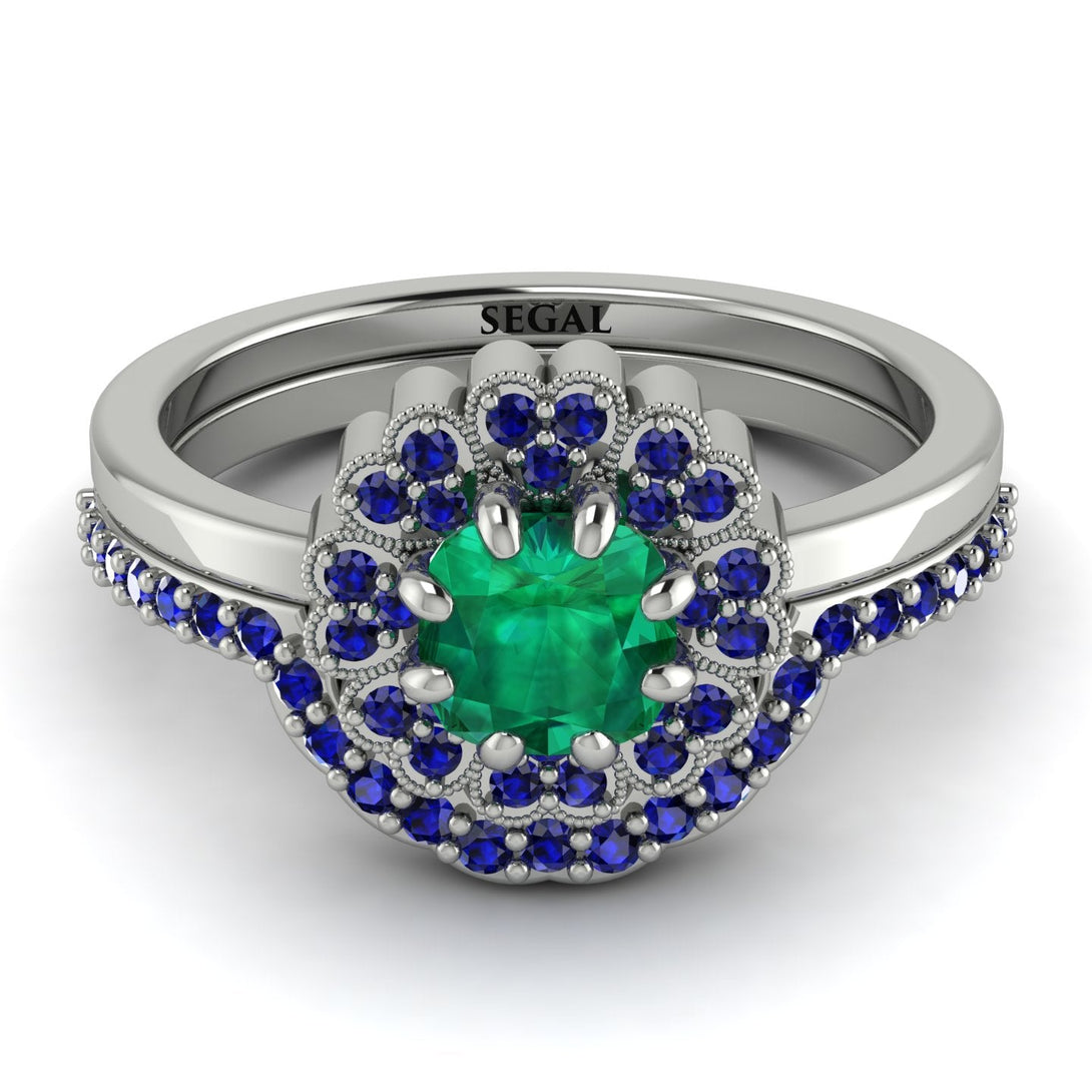 Double Halo Emerald Cushion Bridal Set - Sharon No. 66