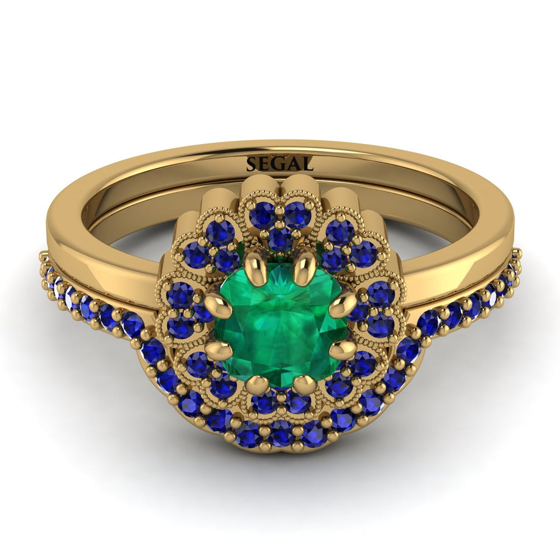 Double Halo Emerald Cushion Bridal Set - Sharon No. 64