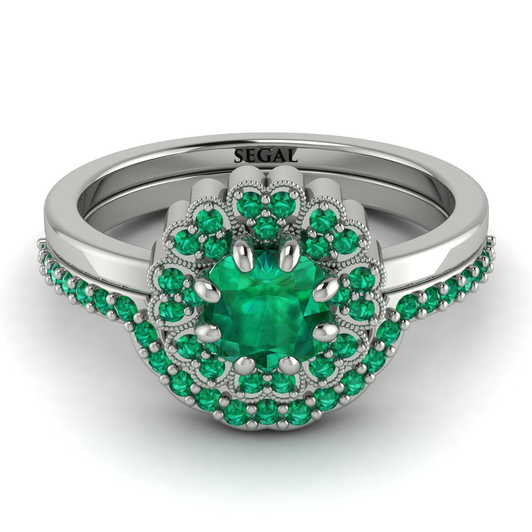 Double Halo Emerald Cushion Bridal Set - Sharon No. 21