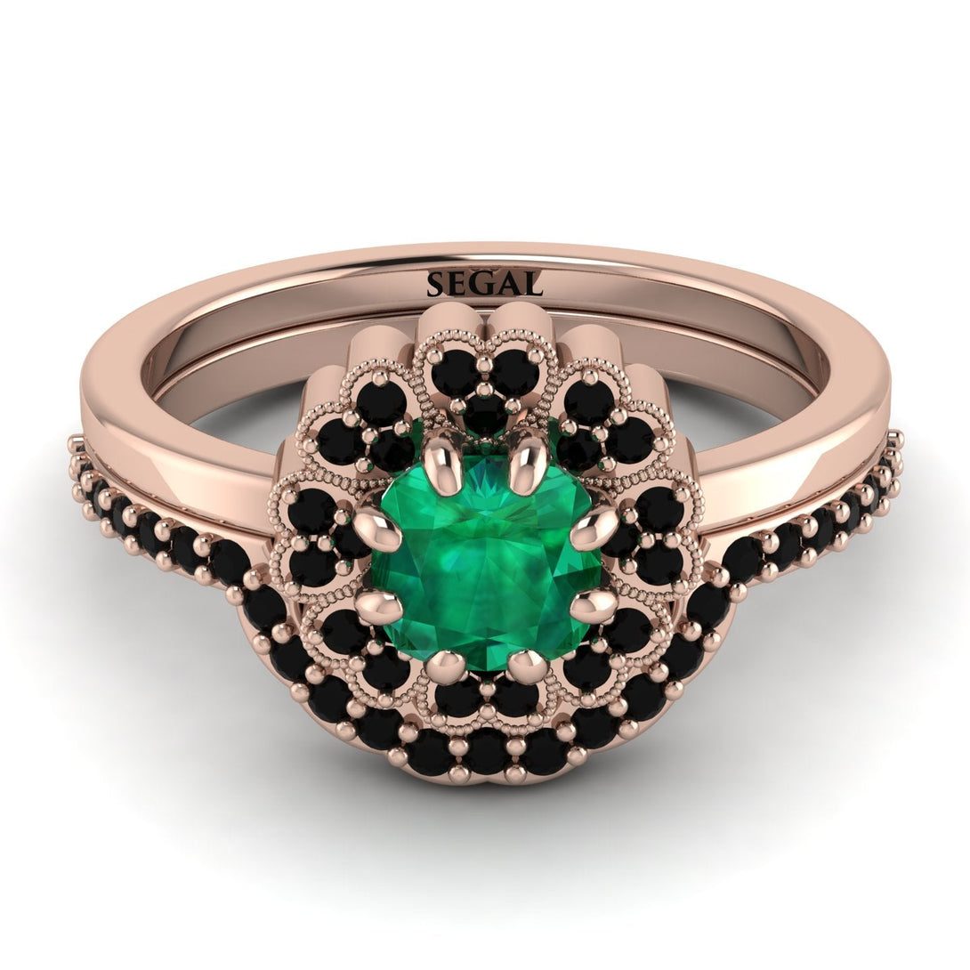 Double Halo Emerald Cushion Bridal Set - Sharon No. 35