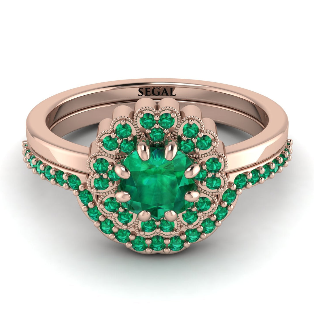 Double Halo Emerald Cushion Bridal Set - Sharon No. 20