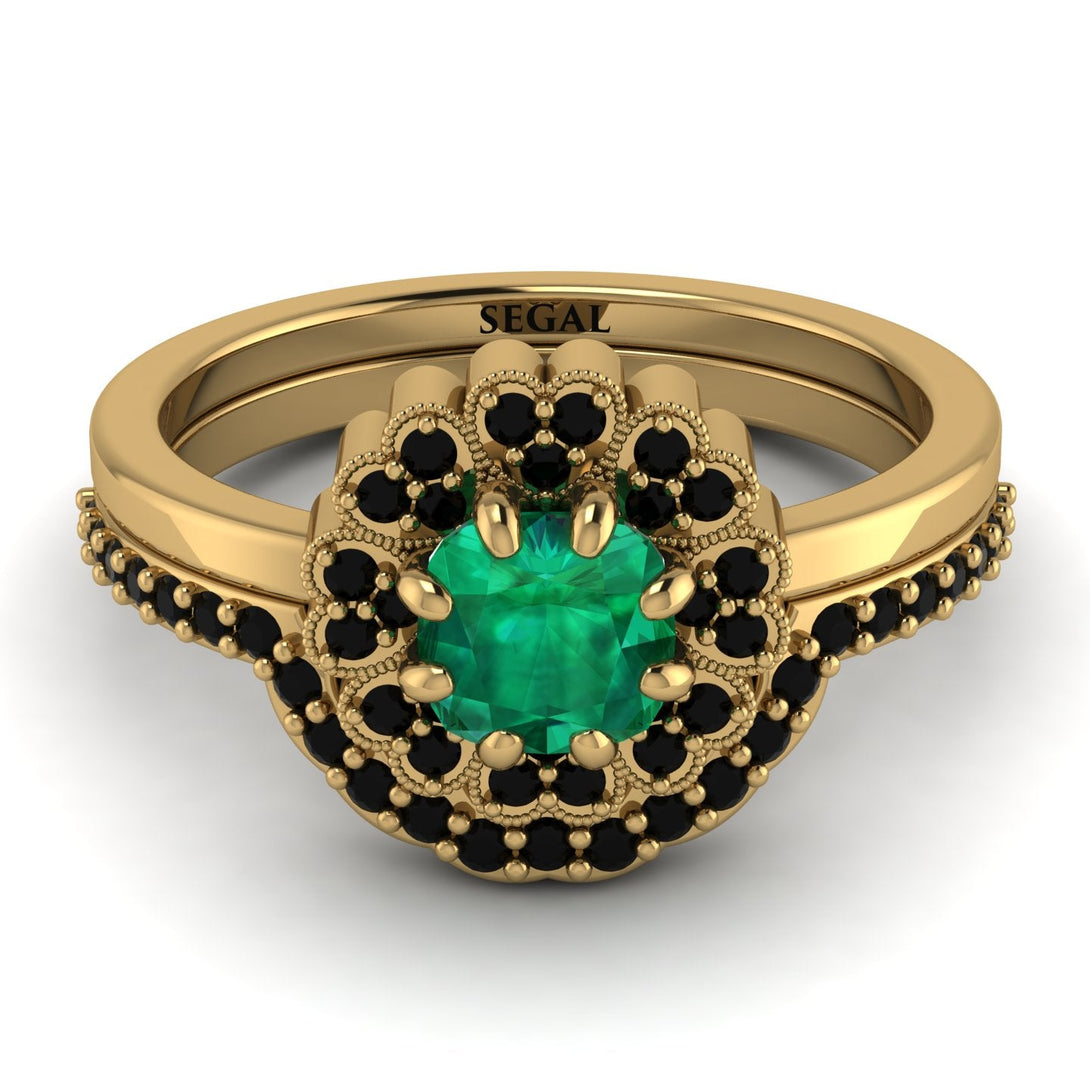 Double Halo Emerald Cushion Bridal Set - Sharon No. 34
