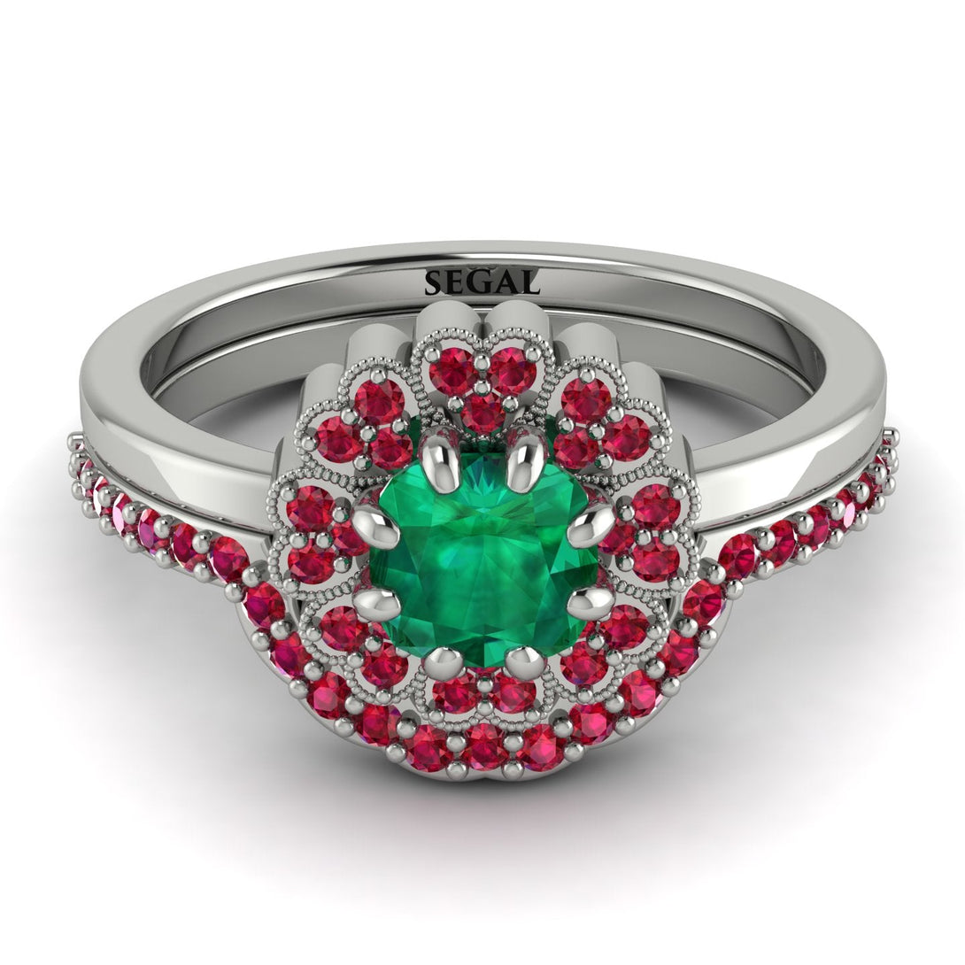 Double Halo Emerald Cushion Bridal Set - Sharon No. 51