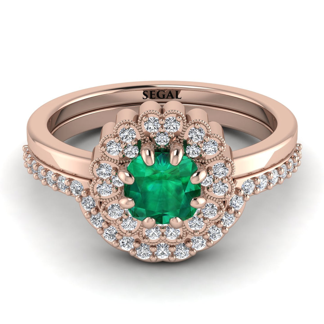Double Halo Emerald Cushion Bridal Set - Sharon No. 5
