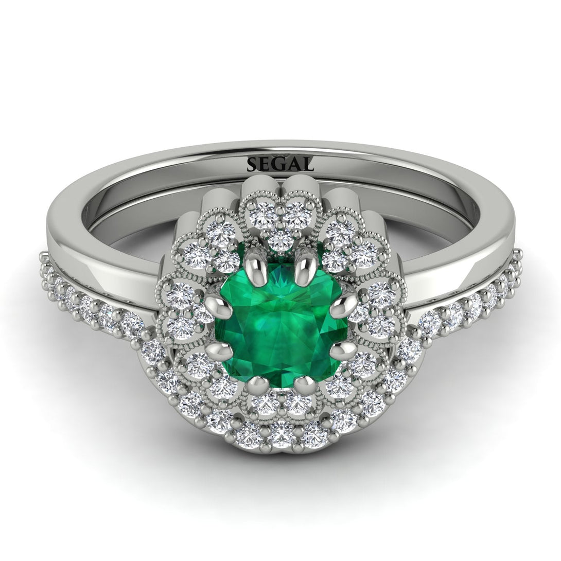Double Halo Emerald Cushion Bridal Set - Sharon No. 6