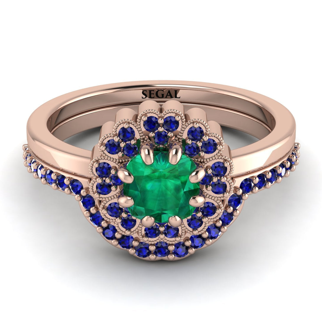 Double Halo Emerald Cushion Bridal Set - Sharon No. 65