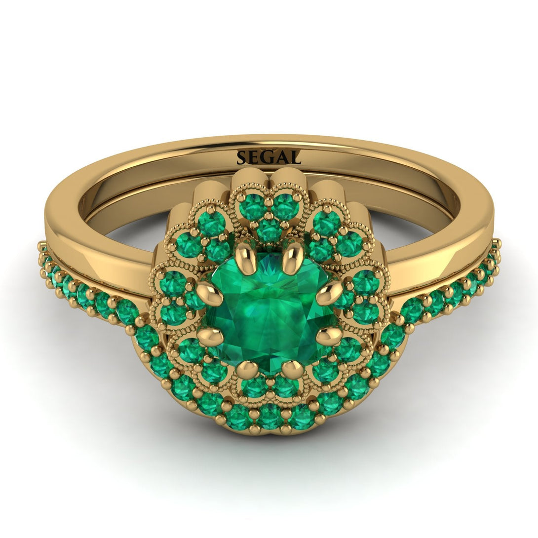 Double Halo Emerald Cushion Bridal Set - Sharon No. 19
