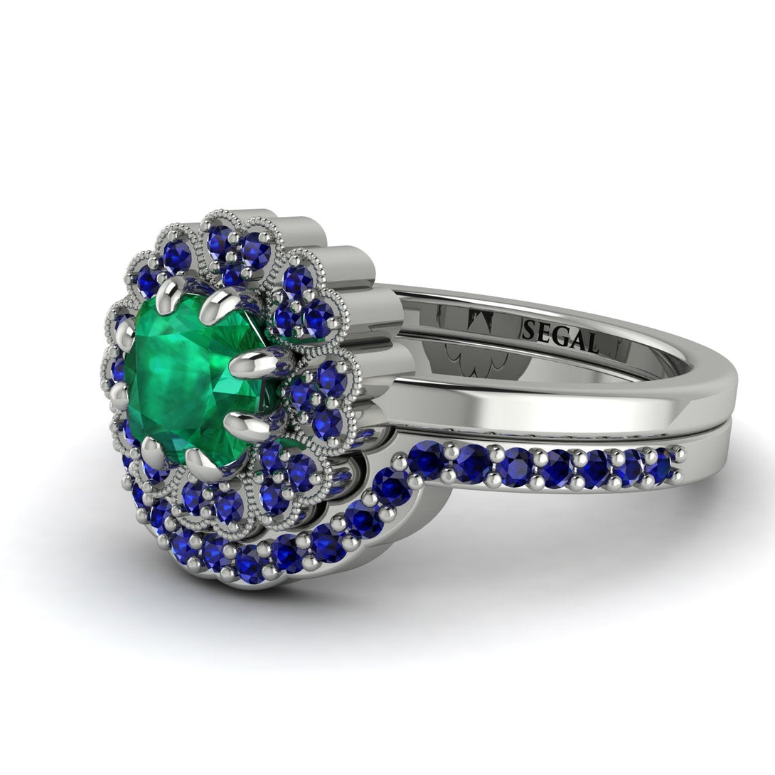 Double Halo Emerald Cushion Bridal Set - Sharon No. 66