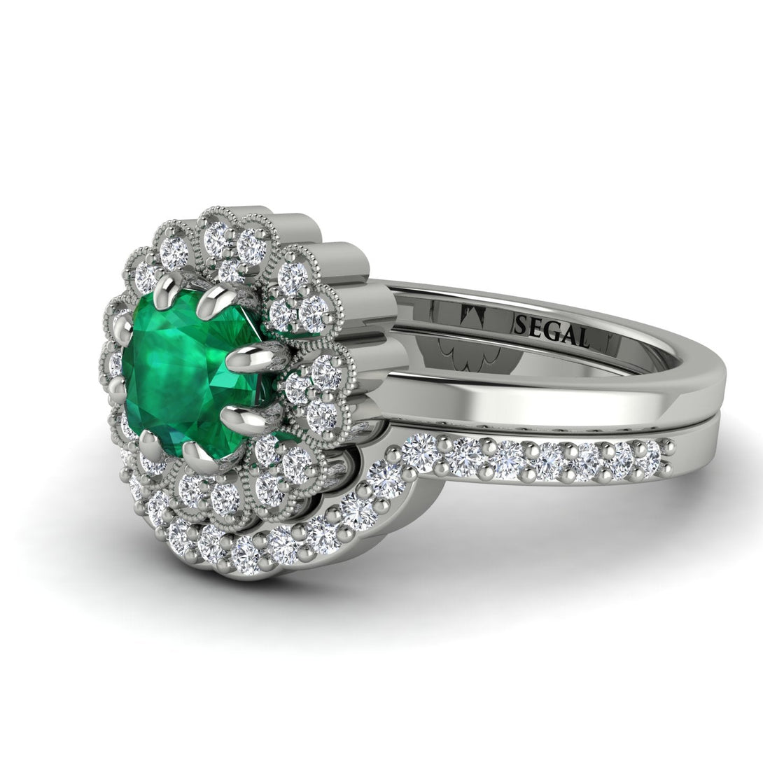 Double Halo Emerald Cushion Bridal Set - Sharon No. 6