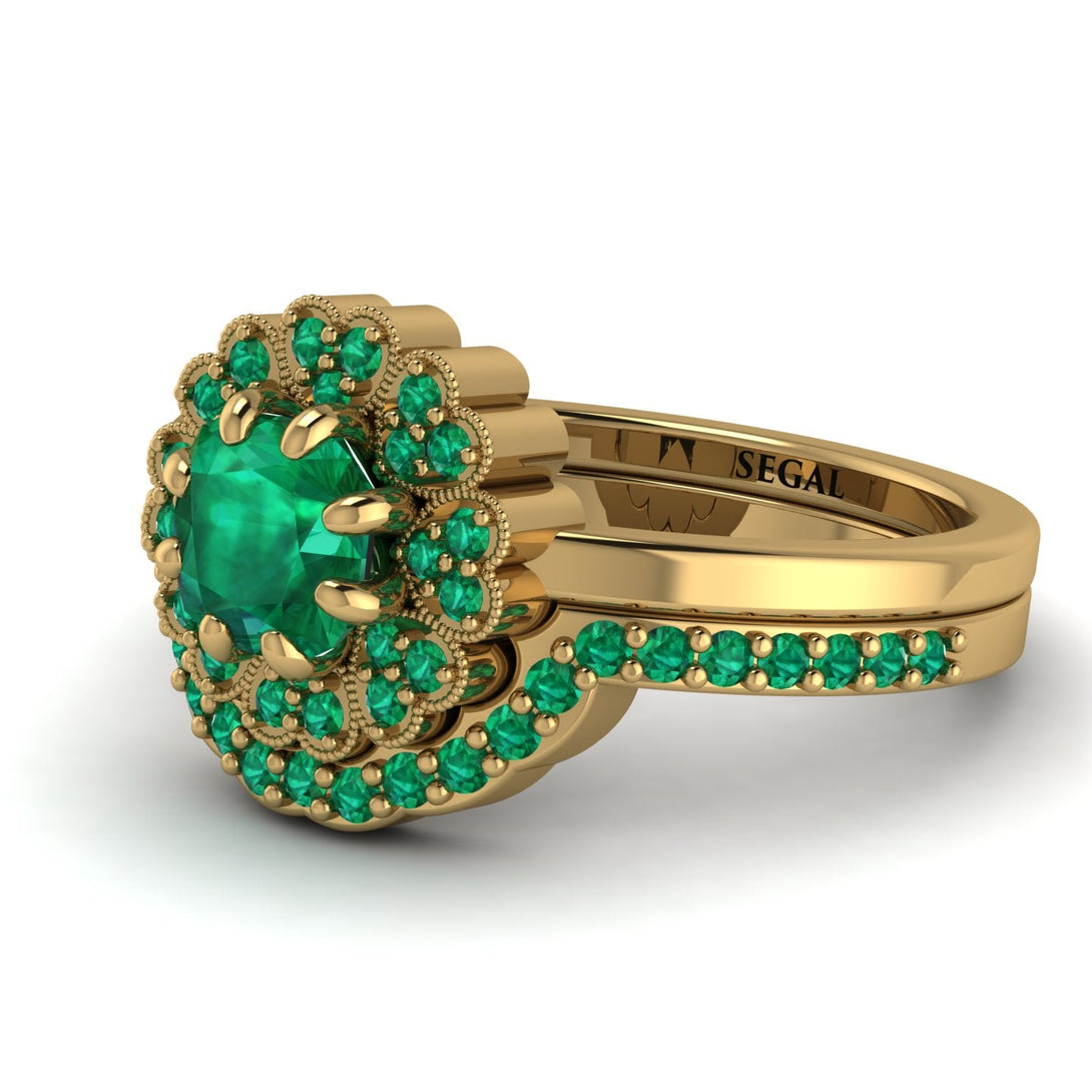 Double Halo Emerald Cushion Bridal Set - Sharon No. 19