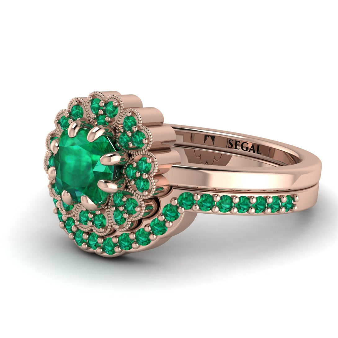 Double Halo Emerald Cushion Bridal Set - Sharon No. 20