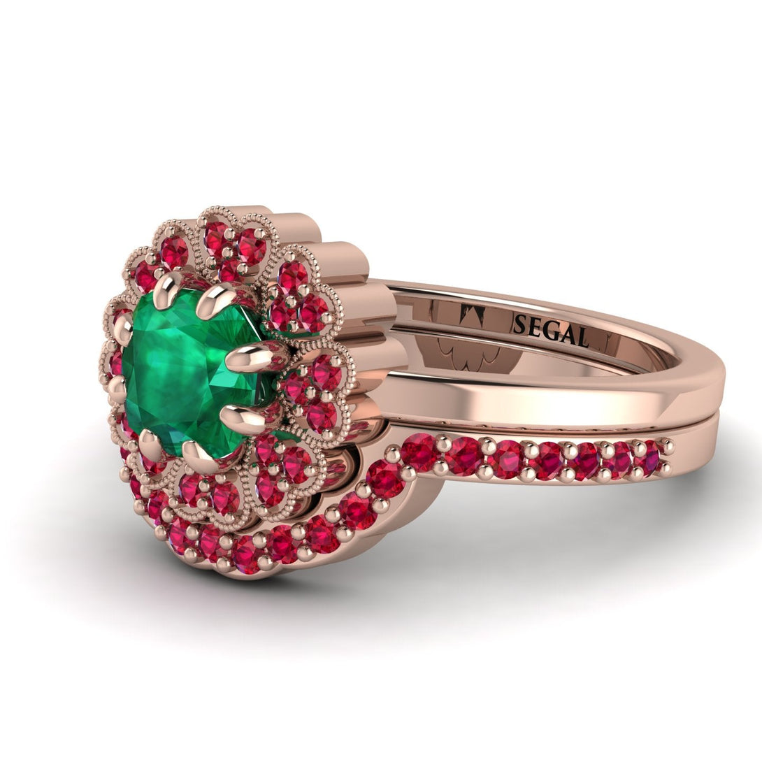 Double Halo Emerald Cushion Bridal Set - Sharon No. 50